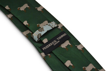 green tie with sheep embroidered design by Frederick Thomas Handmade Mens Ties