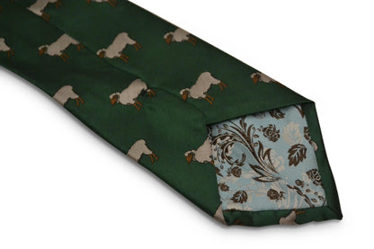 green tie with sheep embroidered design by Frederick Thomas Handmade Mens Ties