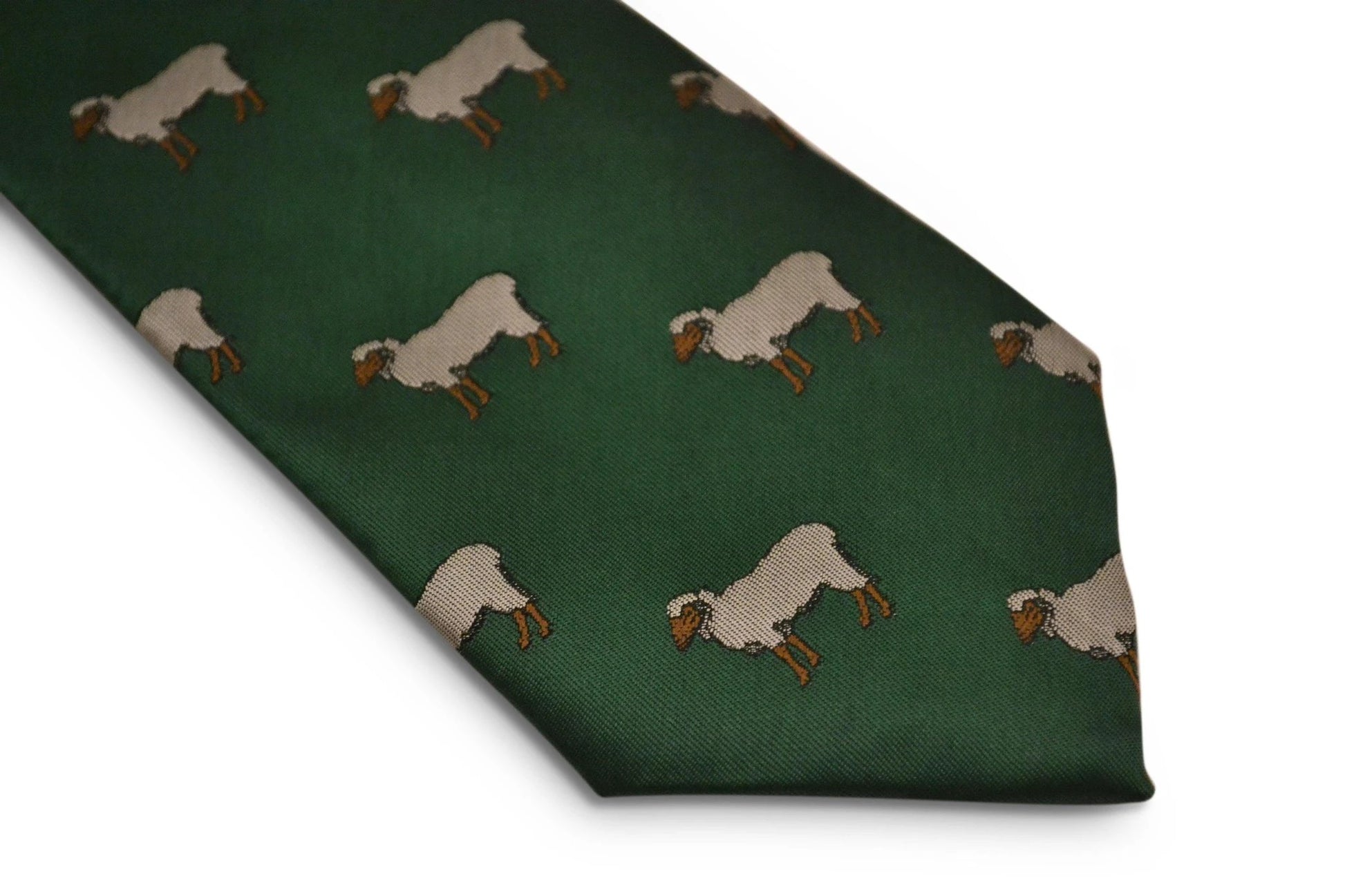 green tie with sheep embroidered design by Frederick Thomas Handmade Mens Ties