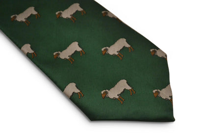 green tie with sheep embroidered design by Frederick Thomas Handmade Mens Ties