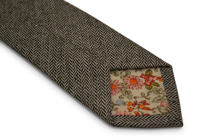 black and white herringbone slim wool tie by Frederick Thomas Handmade Mens Ties