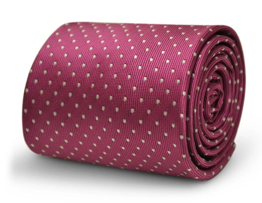 fuschia bright pink with small white pin spot design by Frederick Thomas Handmade Mens Ties