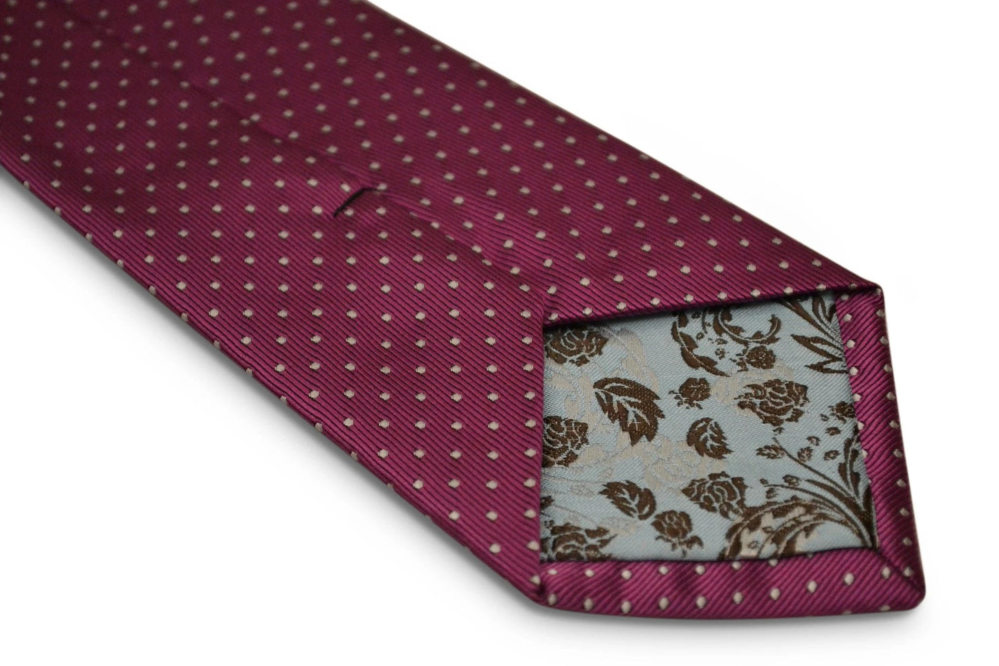 fuschia bright pink with small white pin spot design by Frederick Thomas Handmade Mens Ties