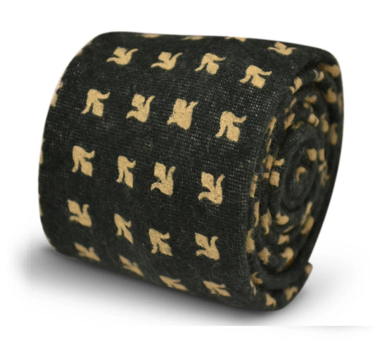 dark grey blue with gold fleur de lis design slim wool tie by Frederick Thomas Handmade Mens Ties