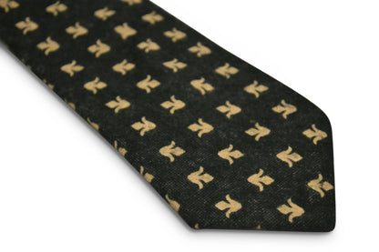 dark grey blue with gold fleur de lis design slim wool tie by Frederick Thomas Handmade Mens Ties