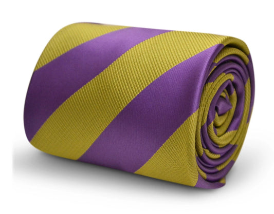 gold mustard yellow and purple barber striped design tie by Frederick Thomas Handmade Mens Ties
