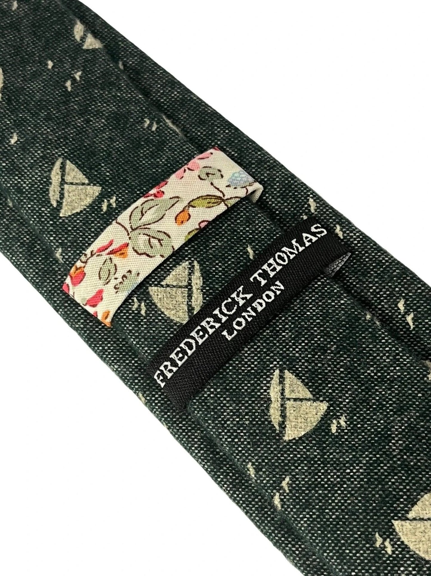 dark forest with cream sailing boat design cotton tie by Frederick Thomas Handmade Mens Ties
