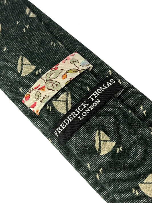 dark forest with cream sailing boat design cotton tie by Frederick Thomas Handmade Mens Ties