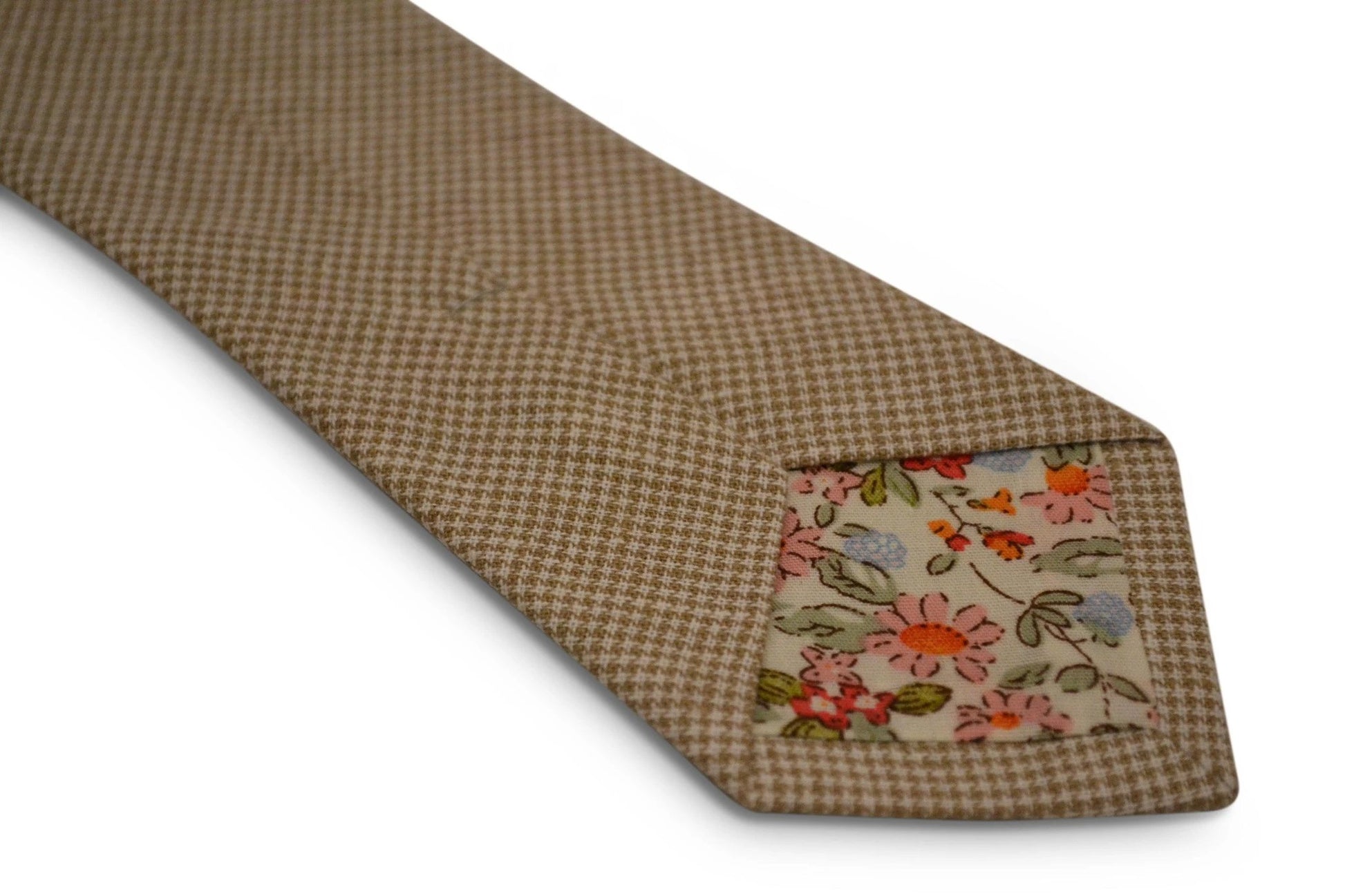 cream and light brown dogtooth design cotton tie by Frederick Thomas Handmade Mens Ties