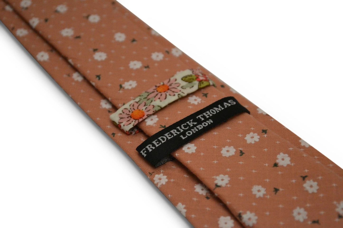 Dark Blush Coral Pink Cotton Tie With White Floral Design - Handmade Luxury For The Modern Professional by Frederick Thomas Handmade Mens Ties