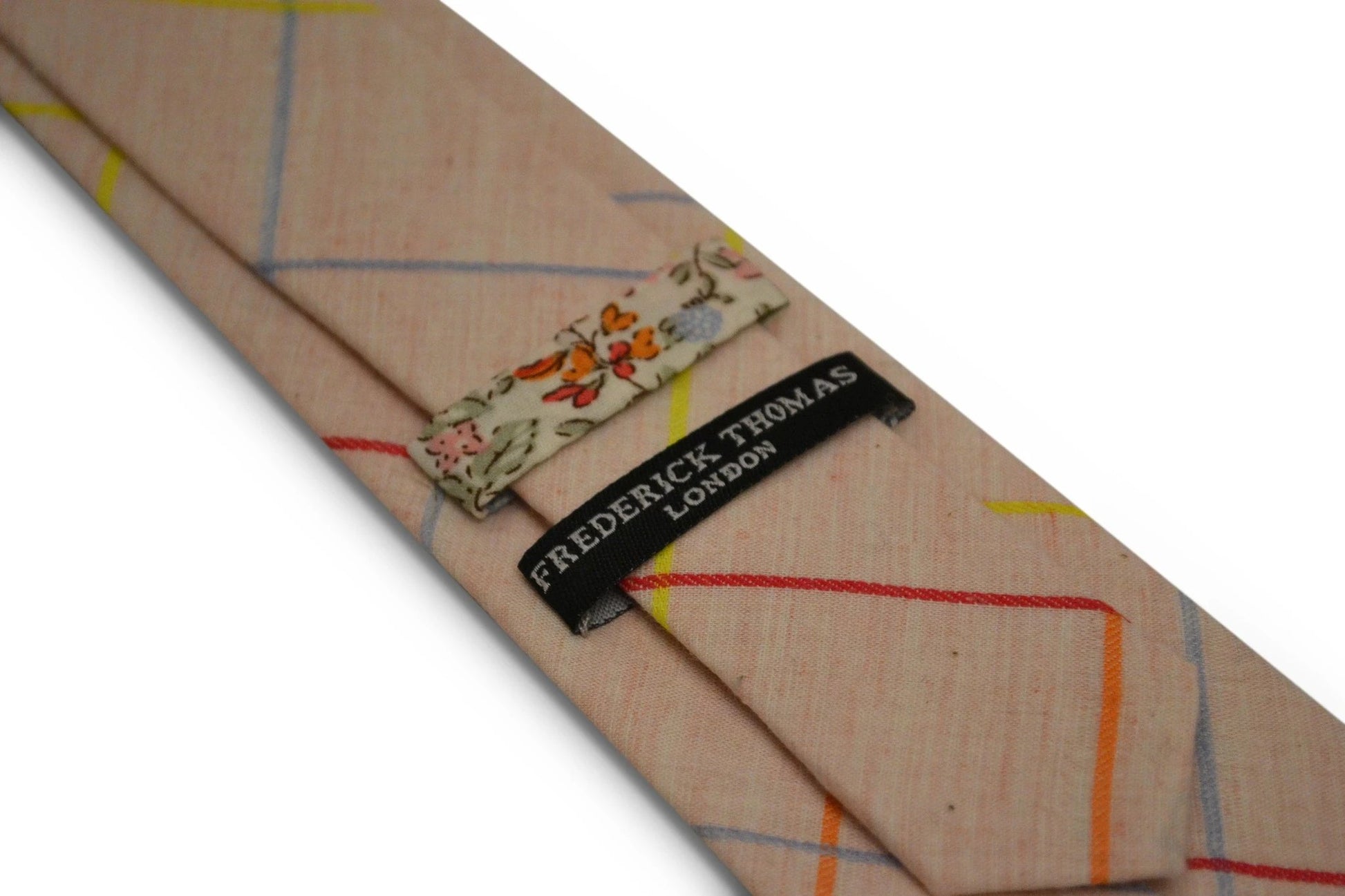 light pink with multicoloured check design cotton tie by Frederick Thomas Handmade Mens Ties