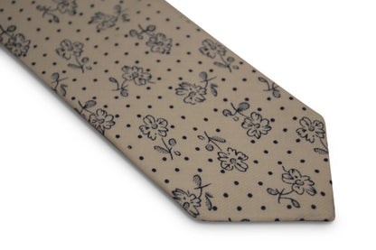 ivory white with navy blue floral design cotton tie by Frederick Thomas Handmade Mens Ties