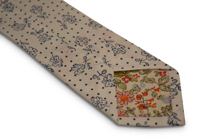 ivory white with navy blue floral design cotton tie by Frederick Thomas Handmade Mens Ties