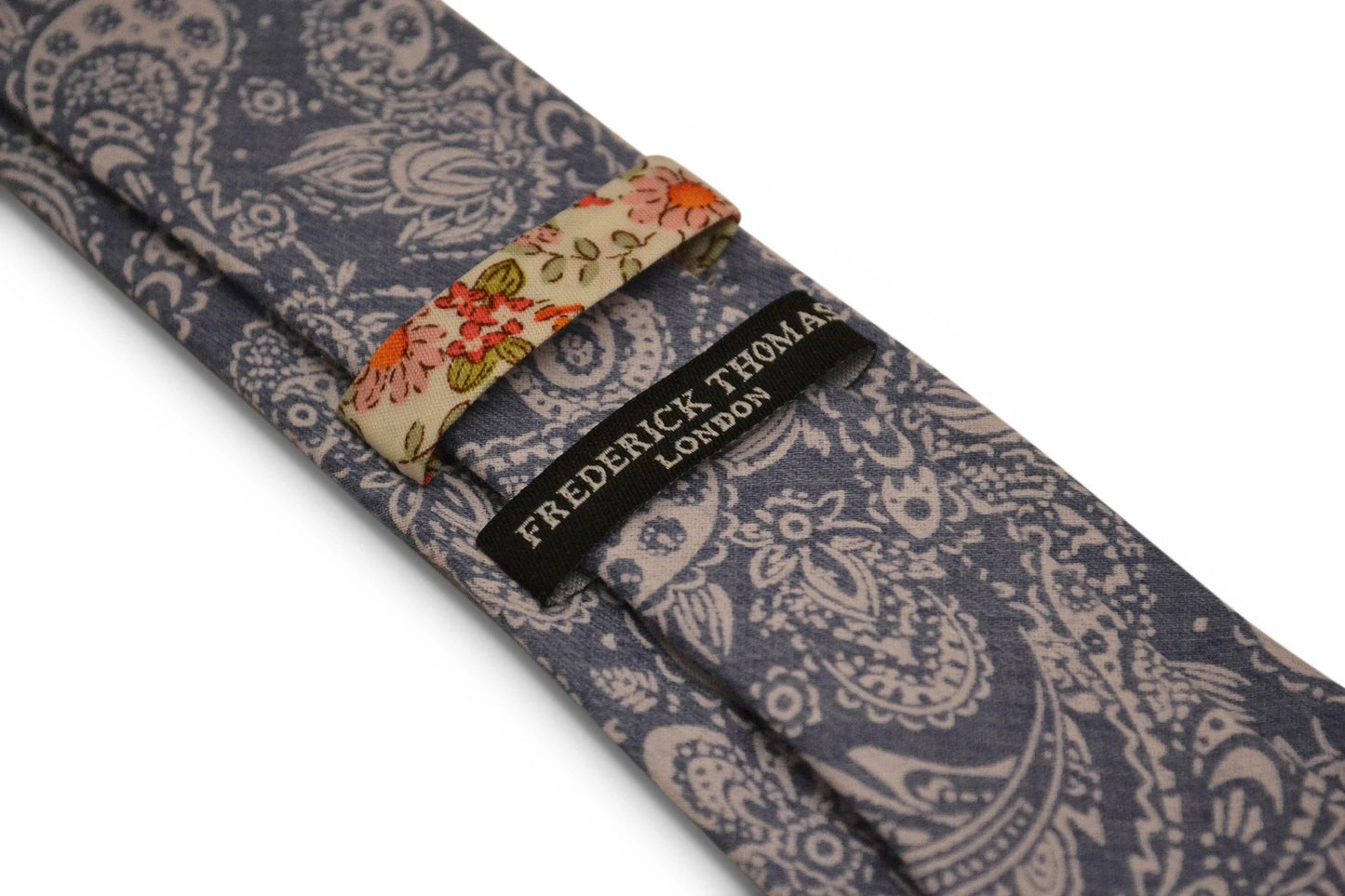 Light Denim Blue Paisley Cotton Tie - Handmade and Durable for the Luxury Professional by Frederick Thomas Handmade Mens Ties
