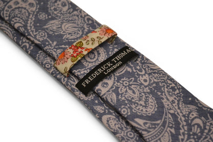 Light Denim Blue Paisley Cotton Tie - Handmade and Durable for the Luxury Professional by Frederick Thomas Handmade Mens Ties