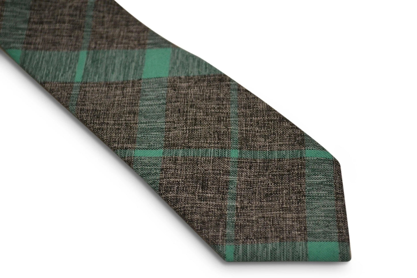 grey with mint green check design cotton tie by Frederick Thomas Handmade Mens Ties