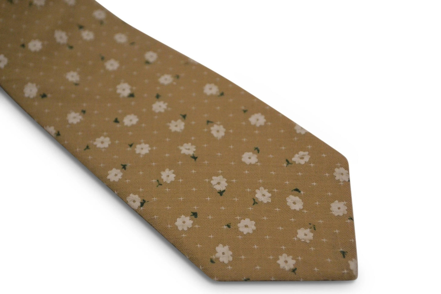 light coffee brown with white floral design cotton tie by Frederick Thomas Handmade Mens Ties