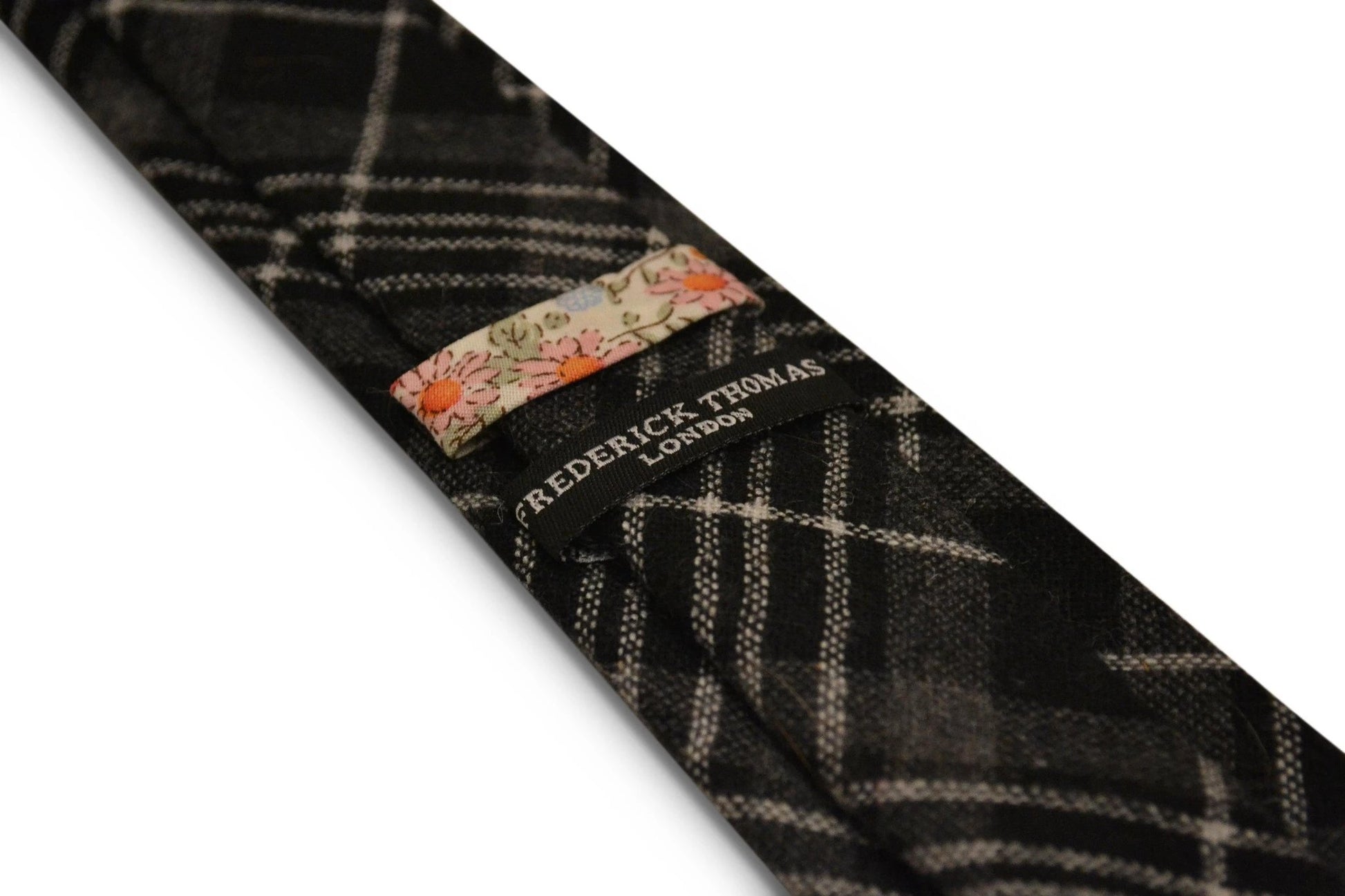black and white check slim wool tie by Frederick Thomas Handmade Mens Ties