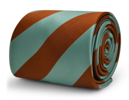 brown and mint green barber striped tie by Frederick Thomas Handmade Mens Ties