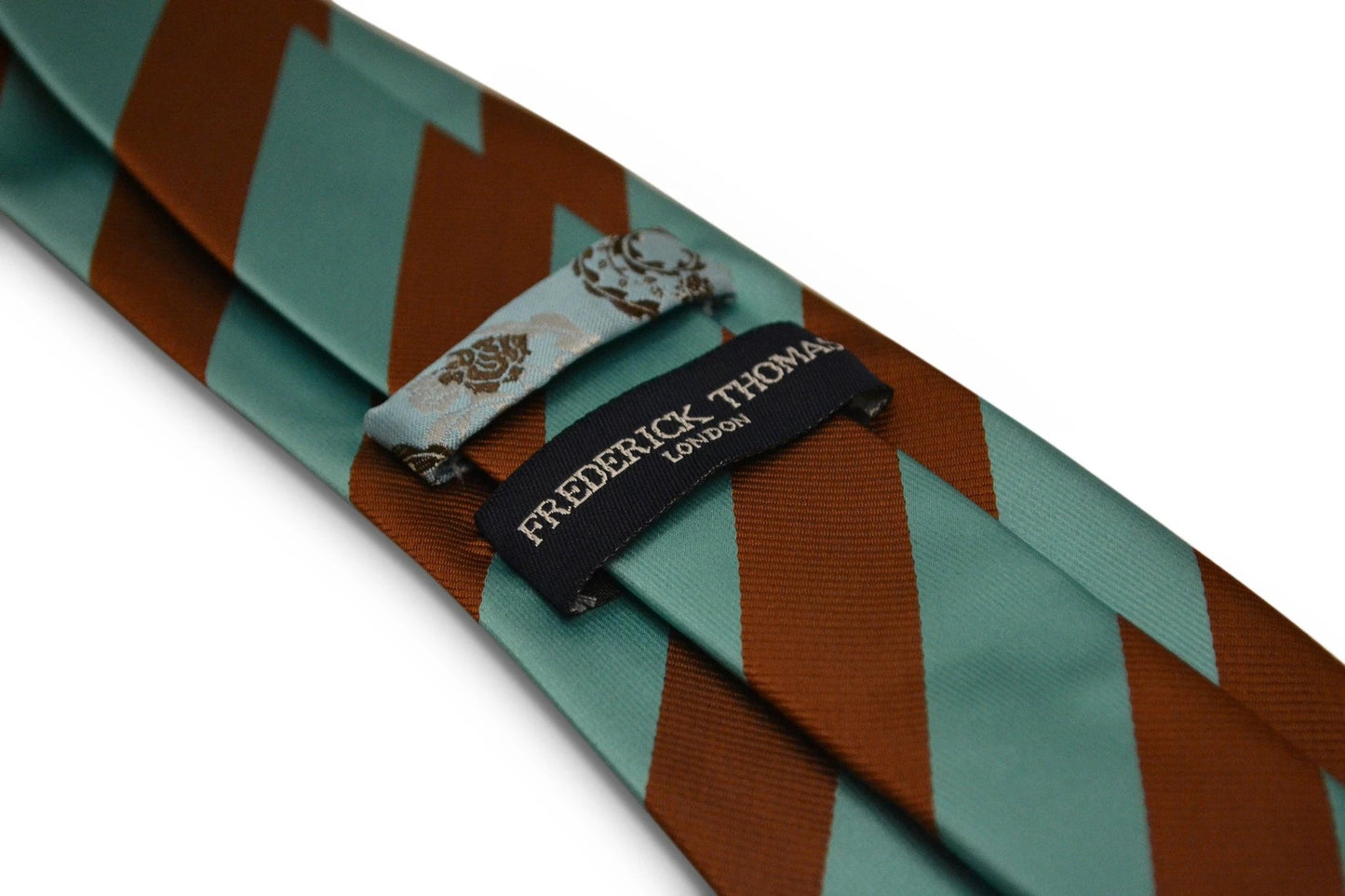 brown and mint green barber striped tie by Frederick Thomas Handmade Mens Ties
