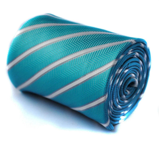aqua turquoise and white striped tie by Frederick Thomas Handmade Mens Ties