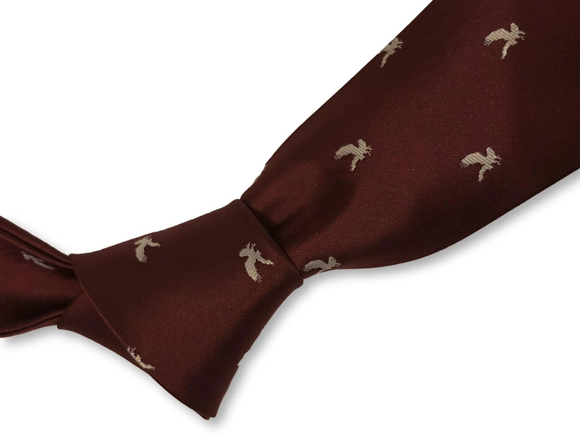 Maroon Burgundy Tie With Eagle Print Design - Handmade By Frederick Thomas Showcasing Signature Floral Rear Detail by Frederick Thomas Handmade Mens Ties