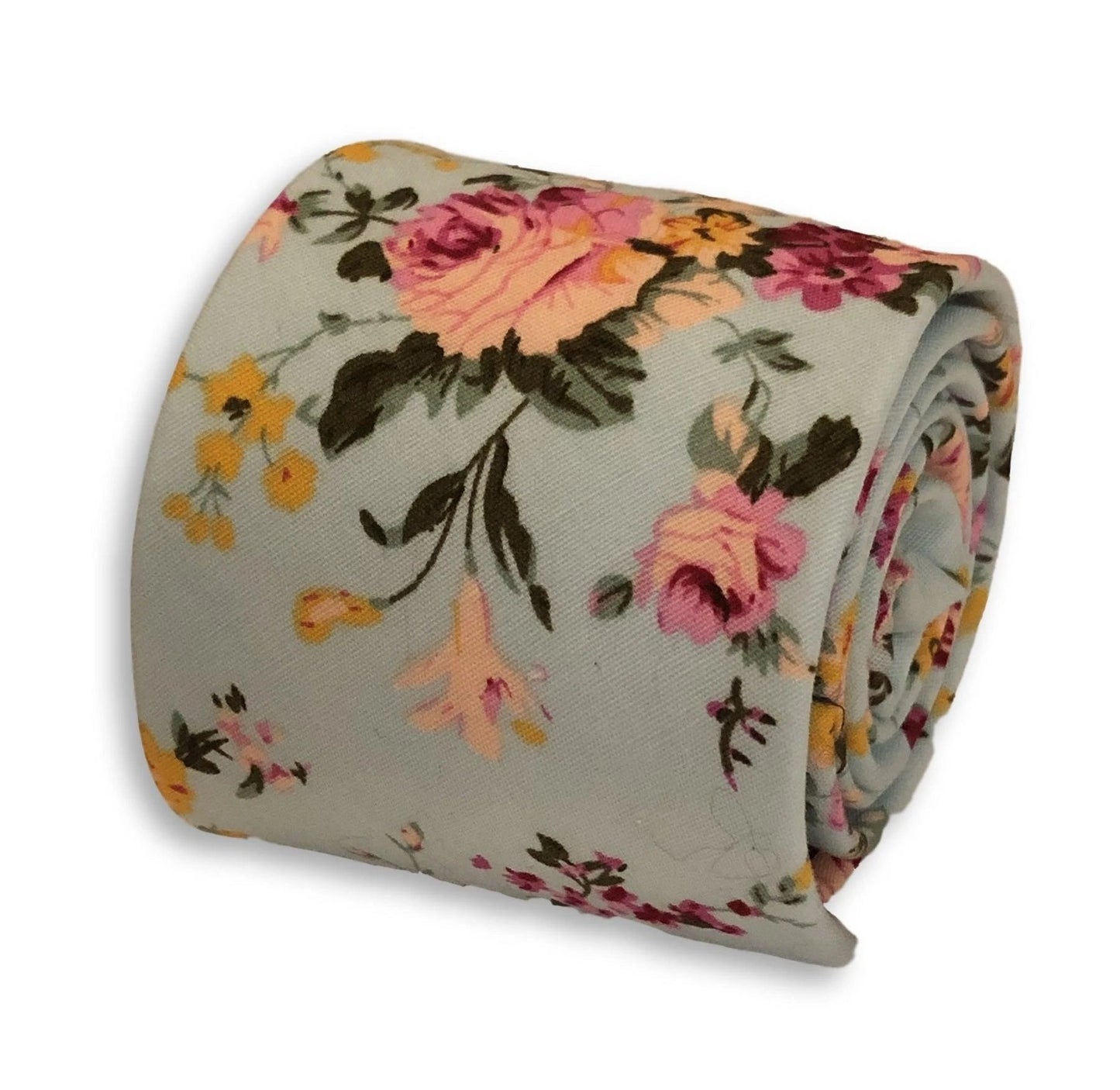 light baby blue floral chintz rose design cotton tie by Frederick Thomas Handmade Mens Ties