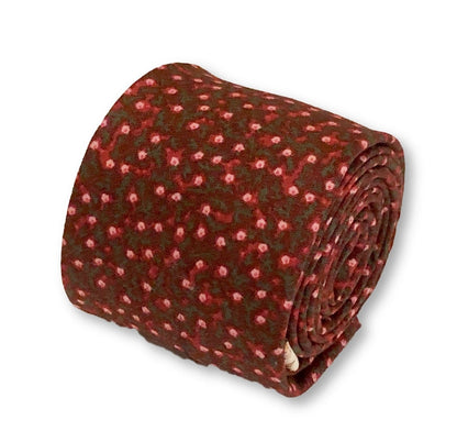 dark red maroon with pink ditsy flower print design cotton tie by Frederick Thomas Handmade Mens Ties