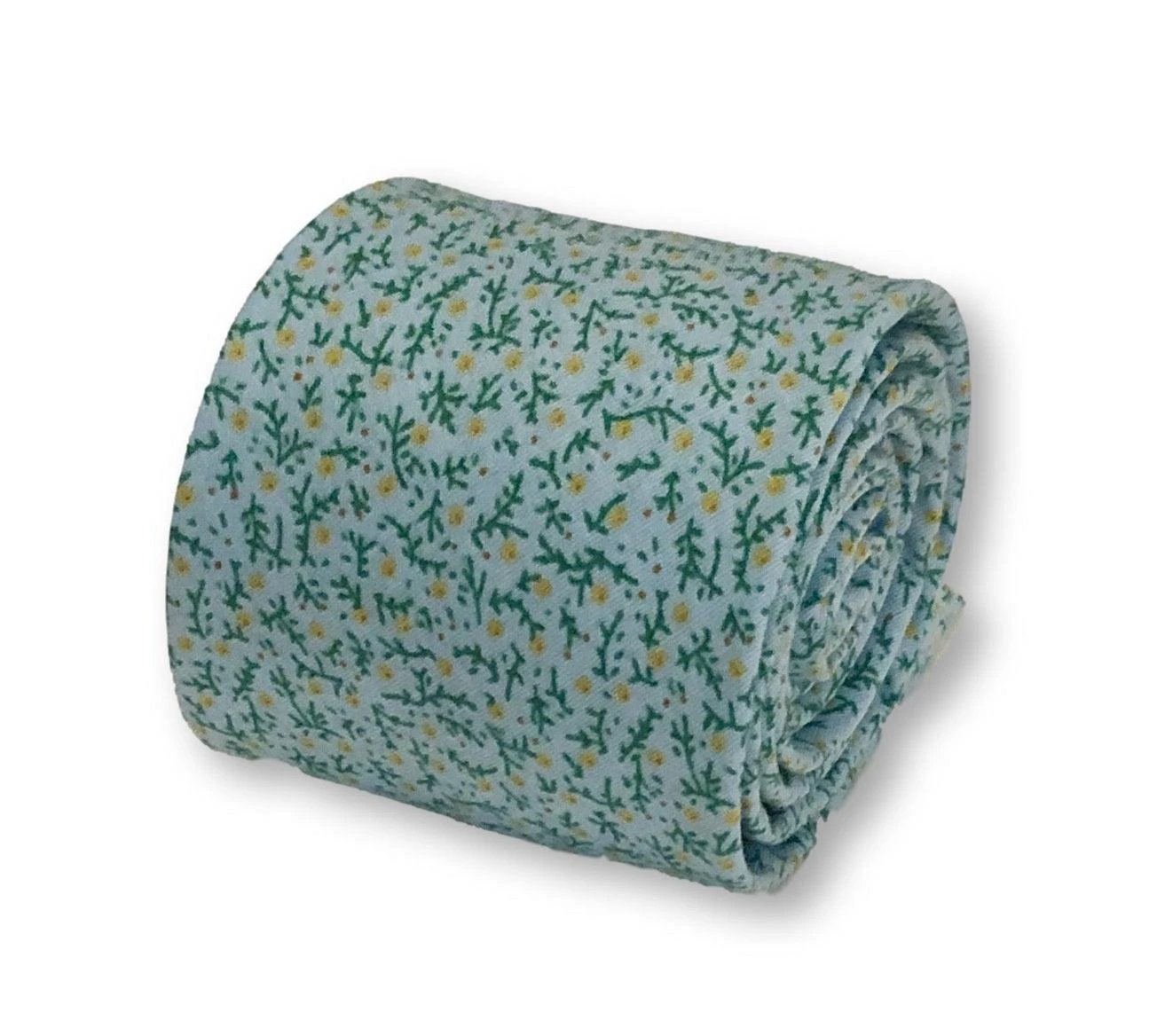 light pastel baby blue with yellow ditsy flower print design cotton tie by Frederick Thomas Handmade Mens Ties