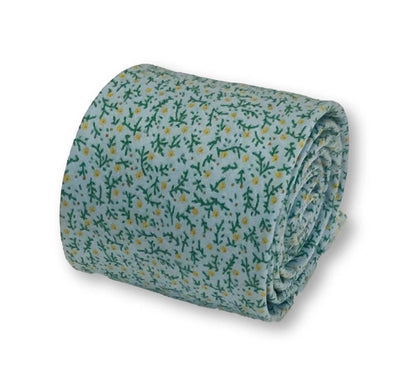 light pastel baby blue with yellow ditsy flower print design cotton tie by Frederick Thomas Handmade Mens Ties