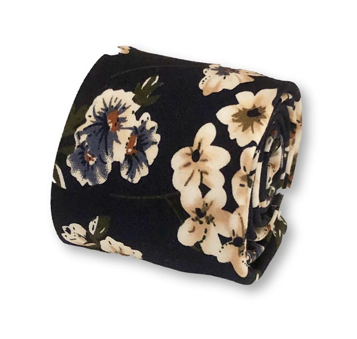 dark navy blue with blush pink floral design cotton tie by Frederick Thomas Handmade Mens Ties