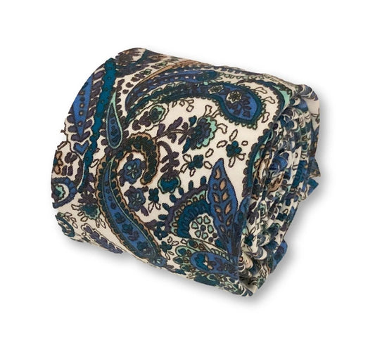 dark navy blue and turquoise blue paisley design cotton tie by Frederick Thomas Handmade Mens Ties