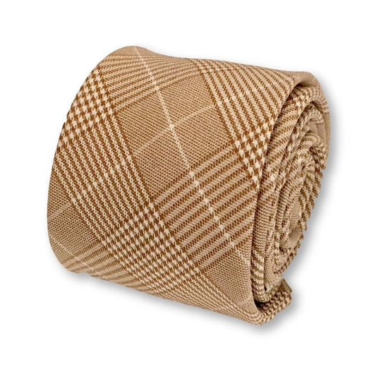 light fawn brown prince of wales check design cotton tie by Frederick Thomas Handmade Mens Ties