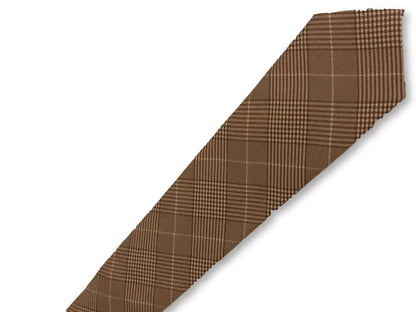 light fawn brown prince of wales check design cotton tie by Frederick Thomas Handmade Mens Ties