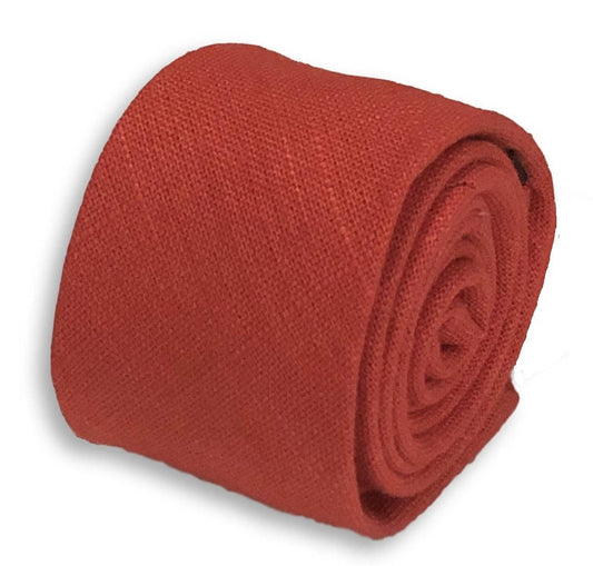 Bright Coral Pink Red Linen Tie By Frederick Thomas - Signature Floral Reverse Pattern For Distinctive Formal Style by Frederick Thomas Handmade Mens Ties