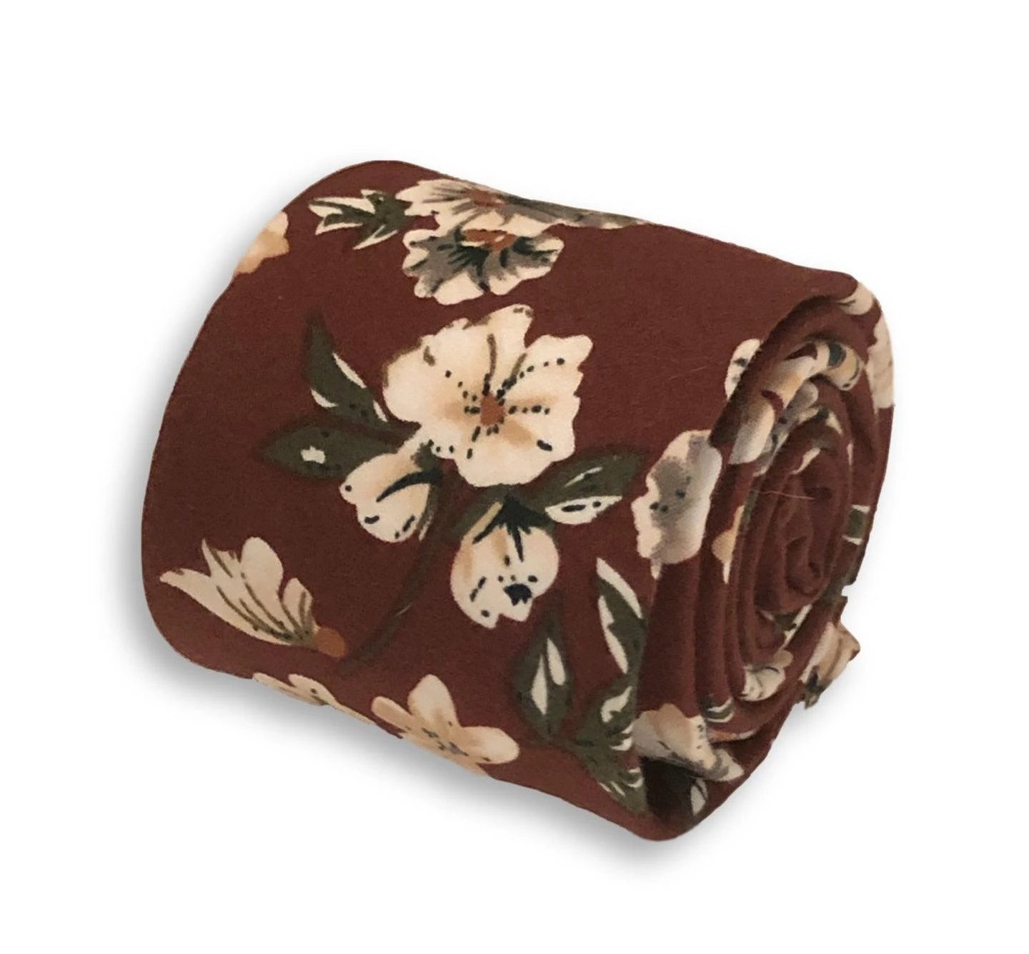 maroon burgundy red with blush pink peony flower design cotton tie by Frederick Thomas Handmade Mens Ties