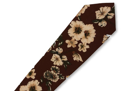 maroon burgundy red with blush pink peony flower design cotton tie by Frederick Thomas Handmade Mens Ties