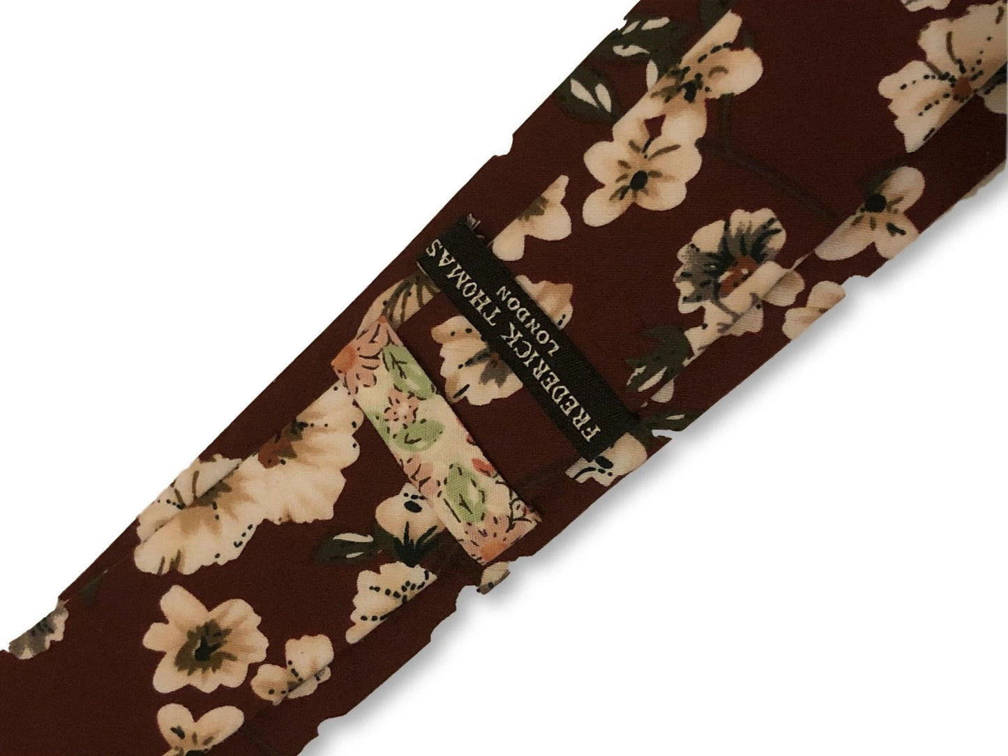 maroon burgundy red with blush pink peony flower design cotton tie by Frederick Thomas Handmade Mens Ties