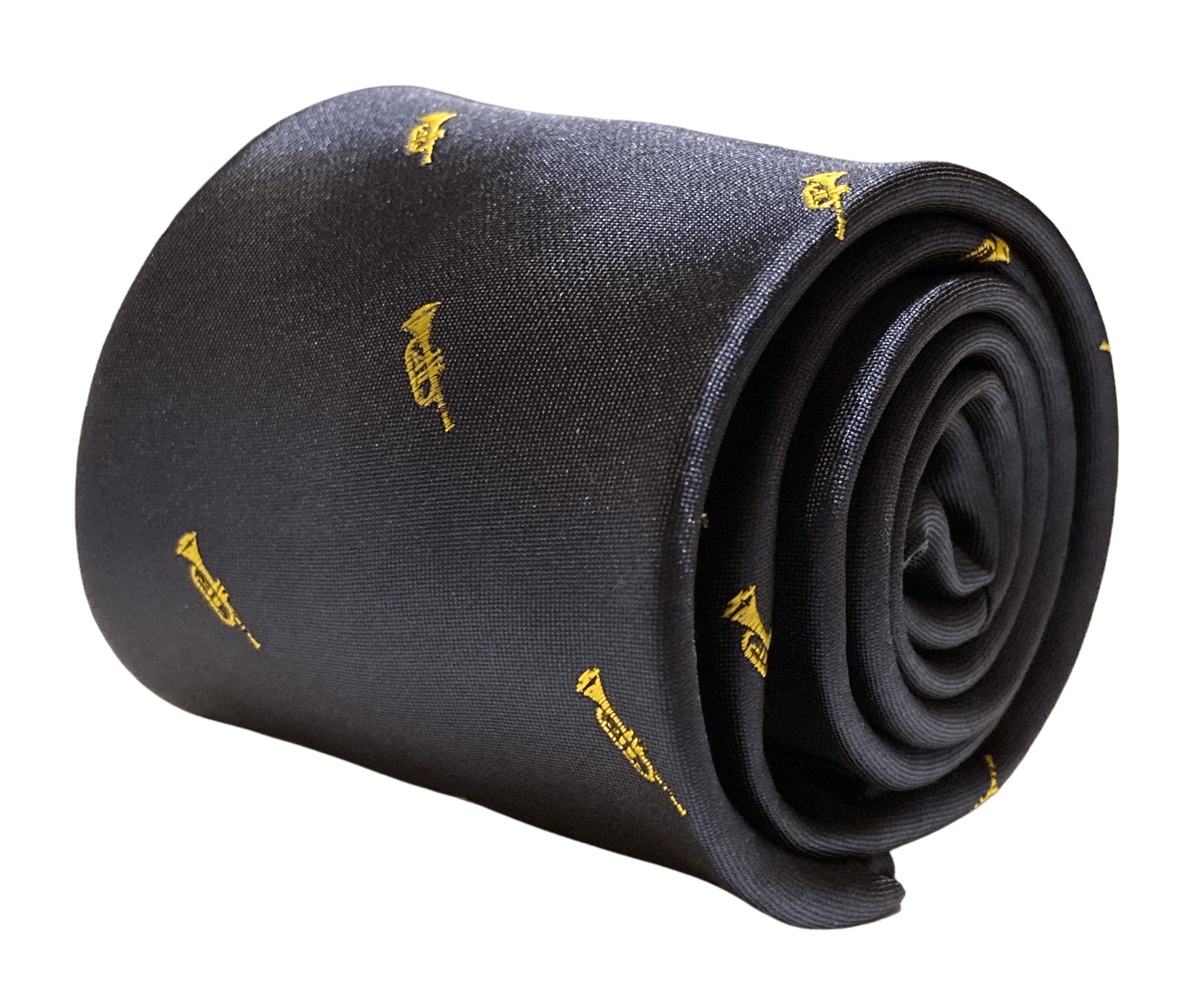 navy tie with embroidered trumpet design by Frederick Thomas Handmade Mens Ties