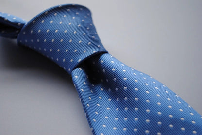 medium blue tie with white polka dots by Frederick Thomas Handmade Mens Ties