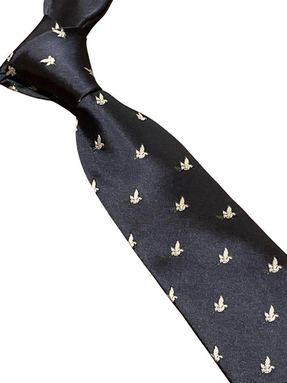 navy blue mens tie with white dove embroidered peace design by Frederick Thomas Handmade Mens Ties