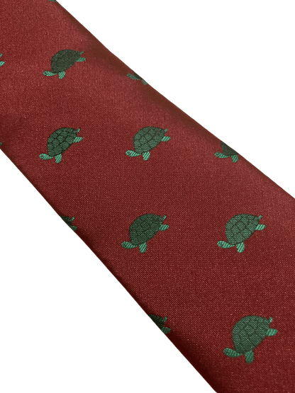 Frederick Thomas Handmade Tie - Maroon Burgundy With Green Turtle Marine Design For The Luxury Professional by Frederick Thomas Handmade Mens Ties