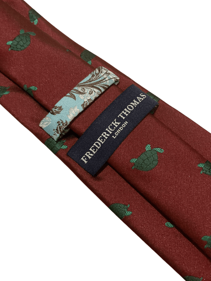 Frederick Thomas Handmade Tie - Maroon Burgundy With Green Turtle Marine Design For The Luxury Professional by Frederick Thomas Handmade Mens Ties