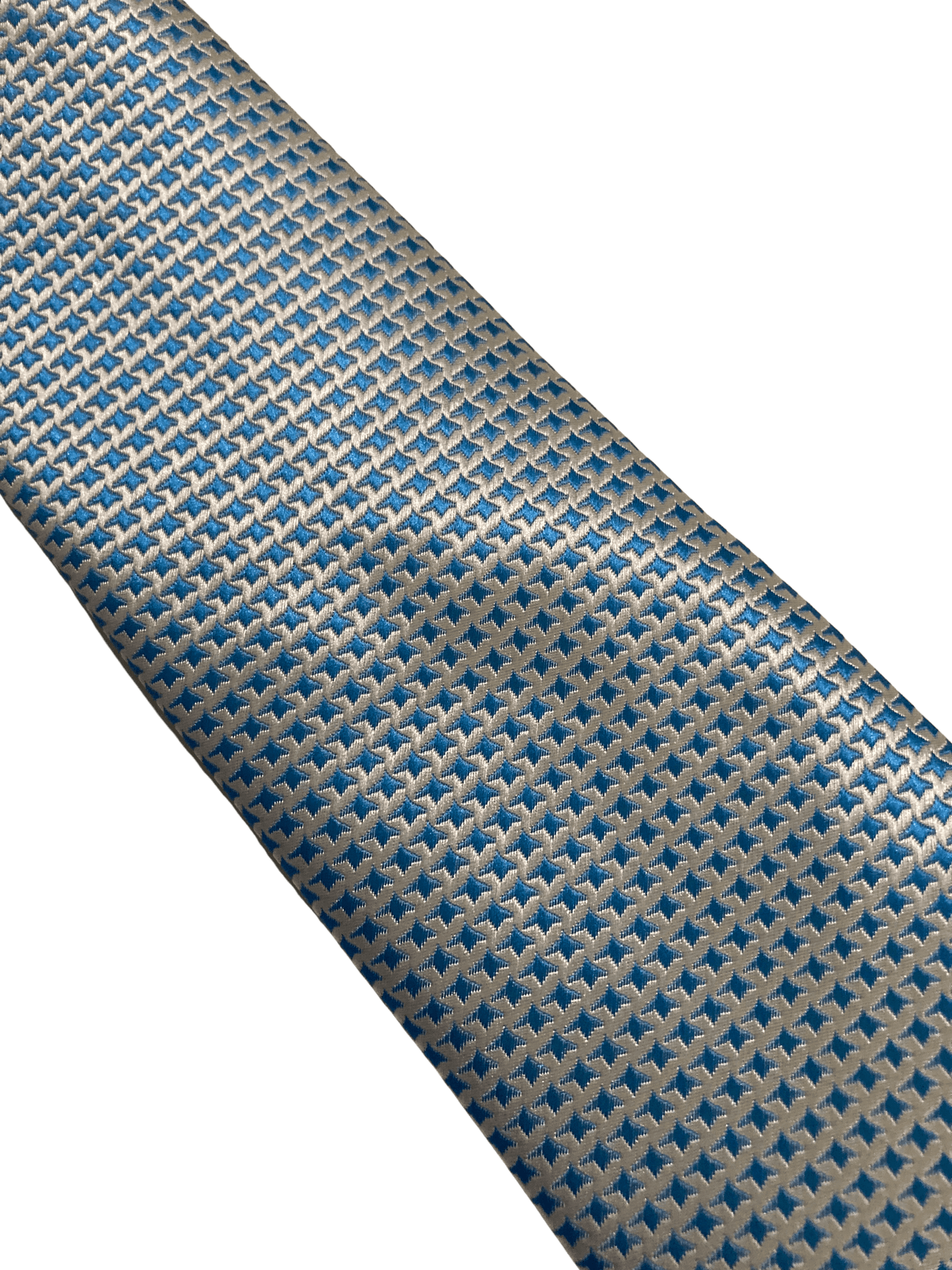 Frederick Thomas Handmade Dogstooth Tie - Ivory Cream And Light Blue For Luxury Professional Men