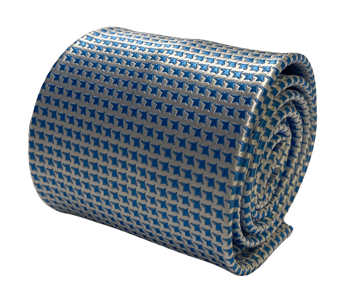 Frederick Thomas Handmade Dogstooth Tie - Ivory Cream And Light Blue For Luxury Professional Men