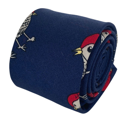 navy bird robin print mens cotton tie by Frederick Thomas Handmade Mens Ties