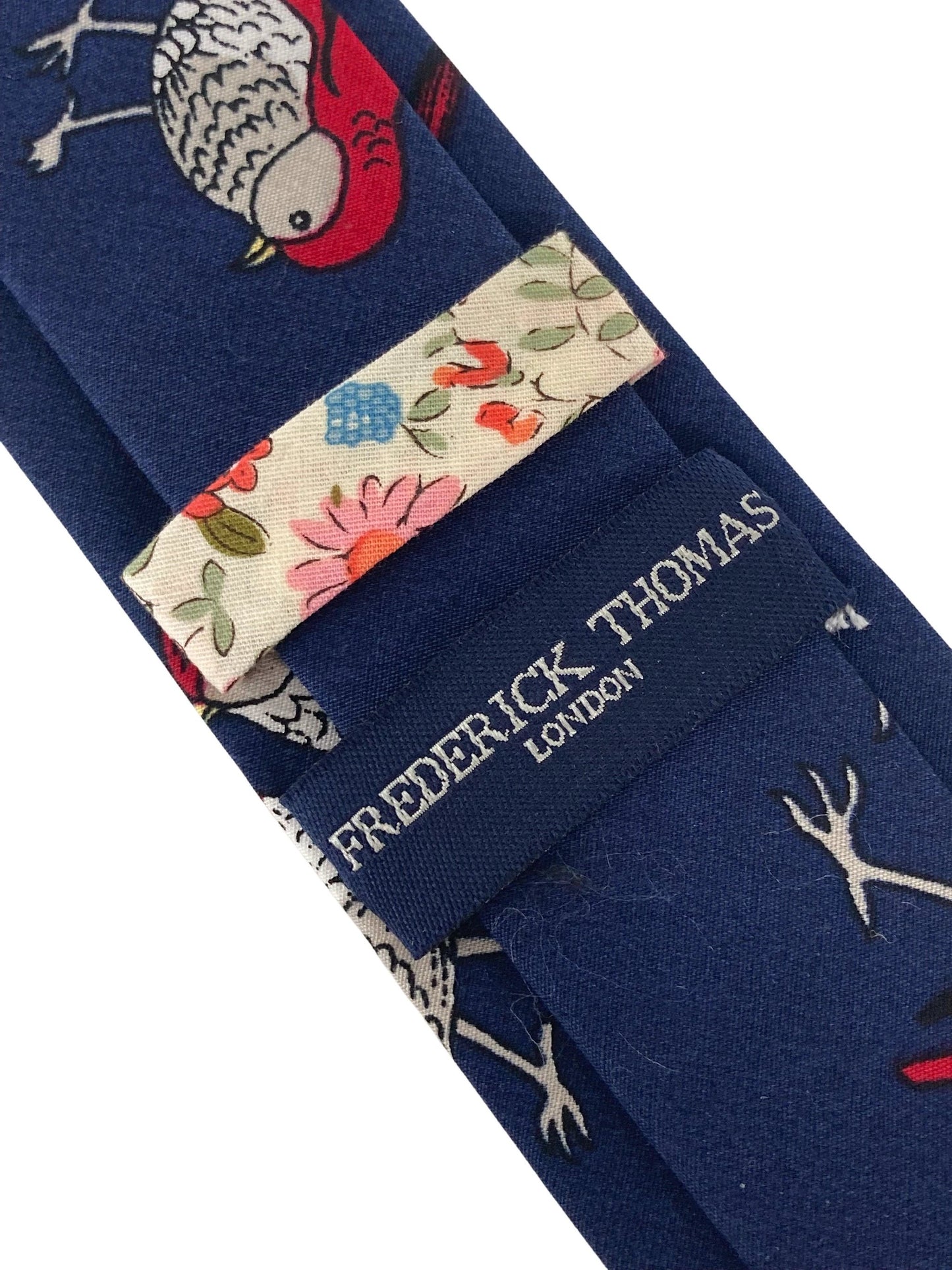 navy bird robin print mens cotton tie by Frederick Thomas Handmade Mens Ties