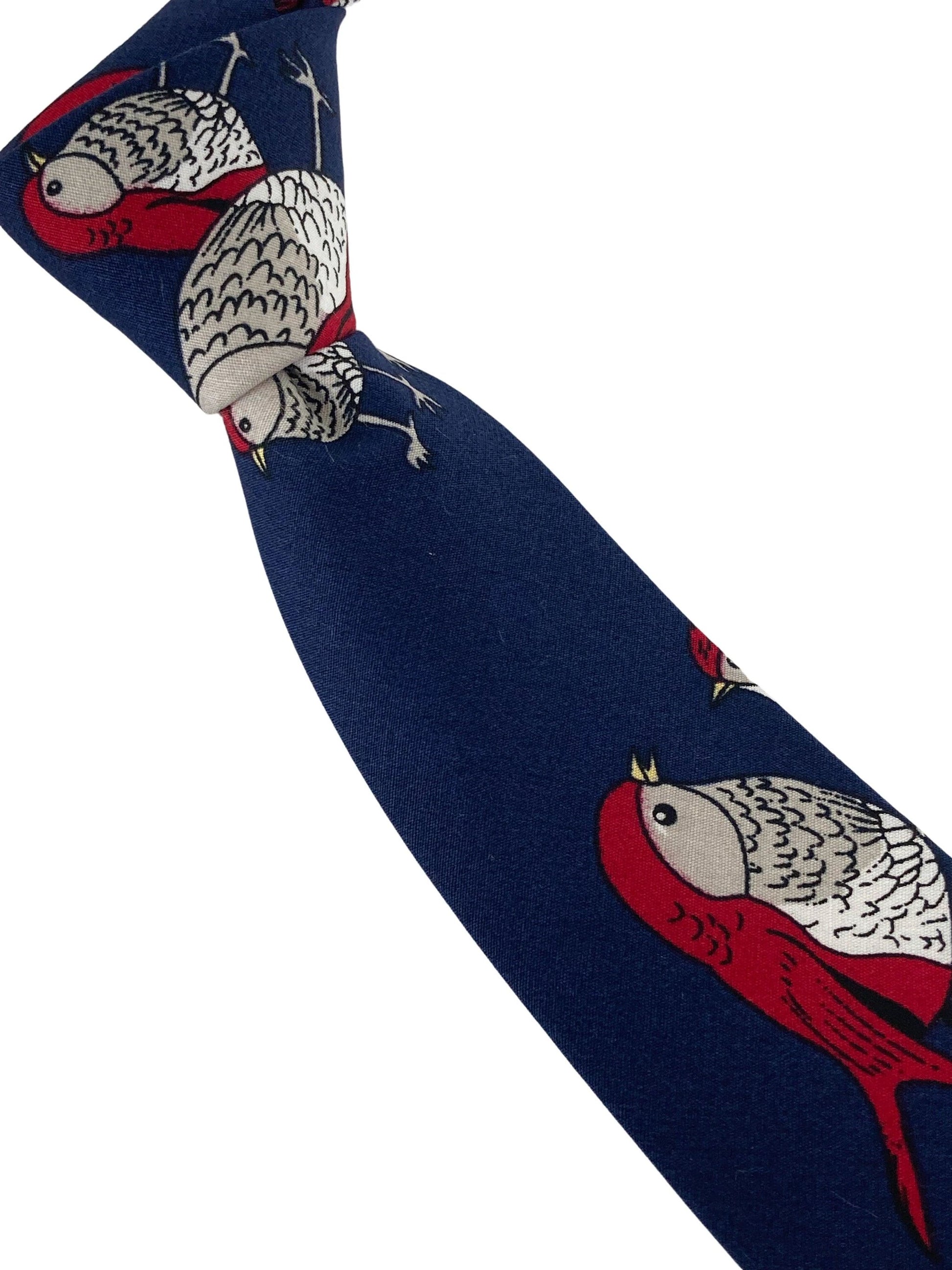 navy bird robin print mens cotton tie by Frederick Thomas Handmade Mens Ties