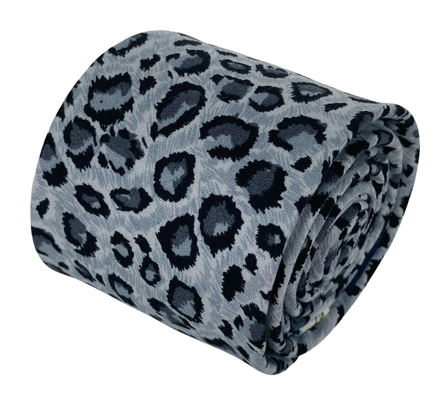 light grey leopard print cotton design mens tie by Frederick Thomas Handmade Mens Ties