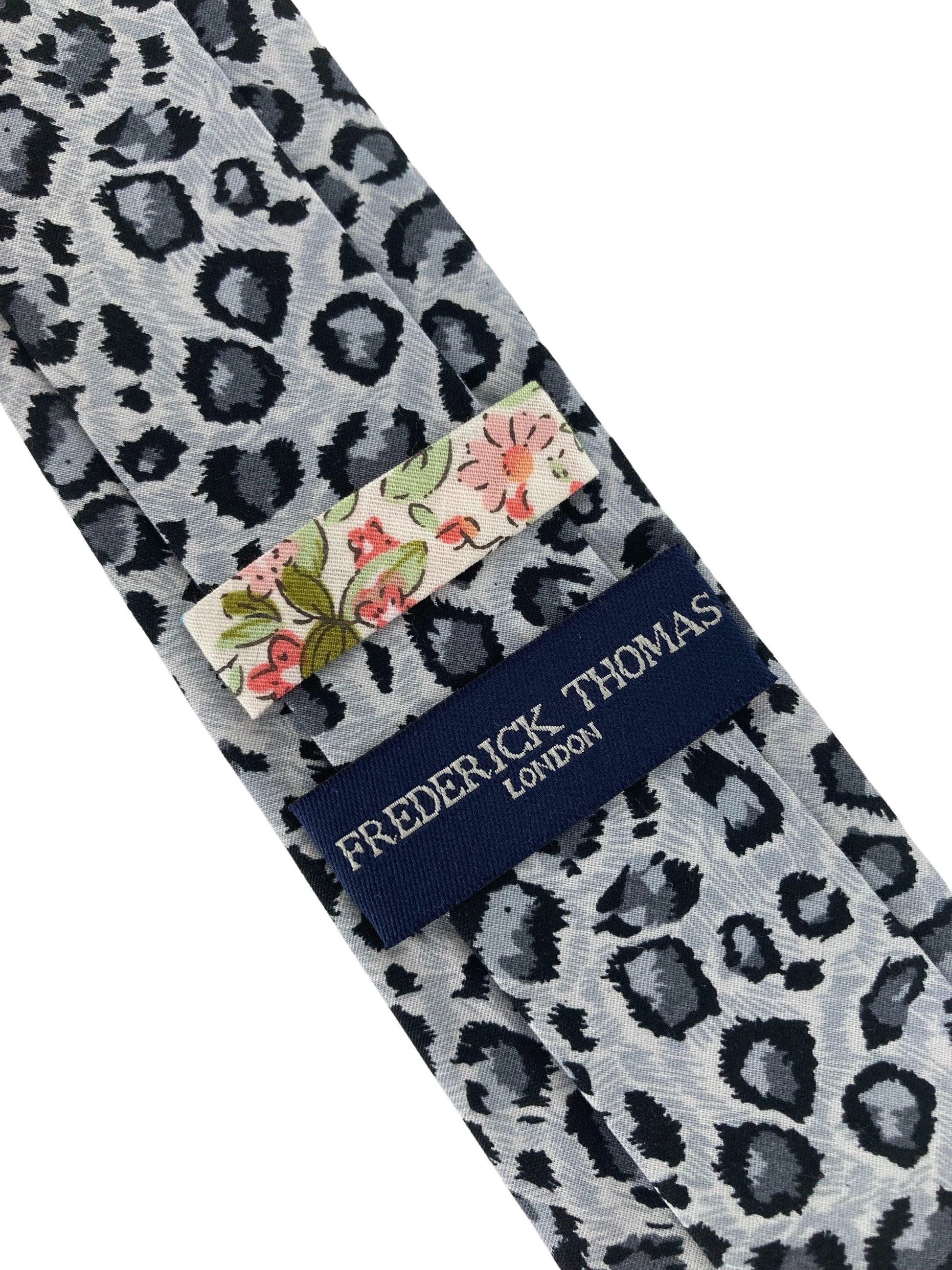 light grey leopard print cotton design mens tie by Frederick Thomas Handmade Mens Ties